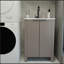 Armoire de salle de bain pliable de 30 pouces avec lavabo en céramique blanche, facile à transporter et peu encombrante