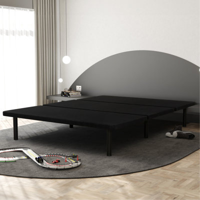 Structure de lit simple, lit plateforme tapissier noir, design minimaliste, rangement sous le lit, support de matelas, pour la chambre à coucher, base en métal à assemblage sous tension, esthétique moderne, construction, grand