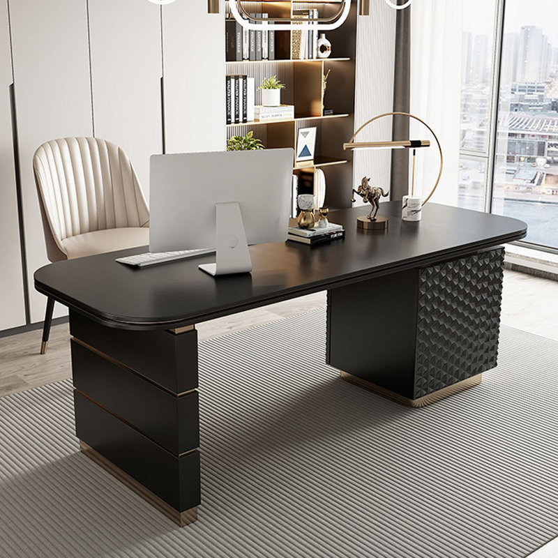 Bureau rectangulaire en bois massif noir, Retour à gauche, H 30,71 po x l 55,12 po x P 23,62 po