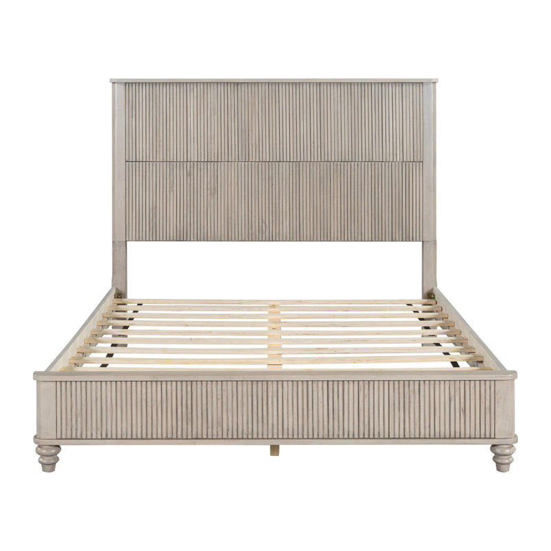 Lit cannelé Ebron avec structure en bois massif et lattes de soutien, Beige, Grand