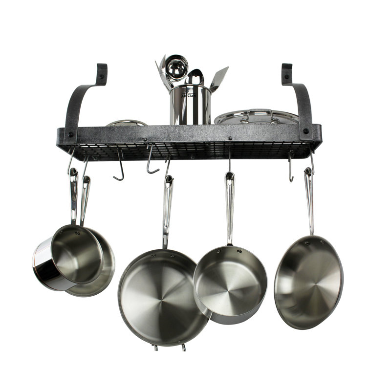 Handcrafted Gourmet Bookshelf Wall Rack with Curved Arms & 12 Hooks, 14'' H x 24'' W x 9'' D