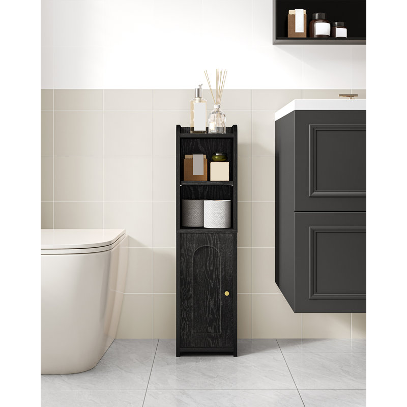 Bathroom Storage Cabinet, Corner Floor Cabinet with Doors and Adjustable Shelf, Narrow Toilet Paper Cabinet, Bathroom Organizer for Small Spaces