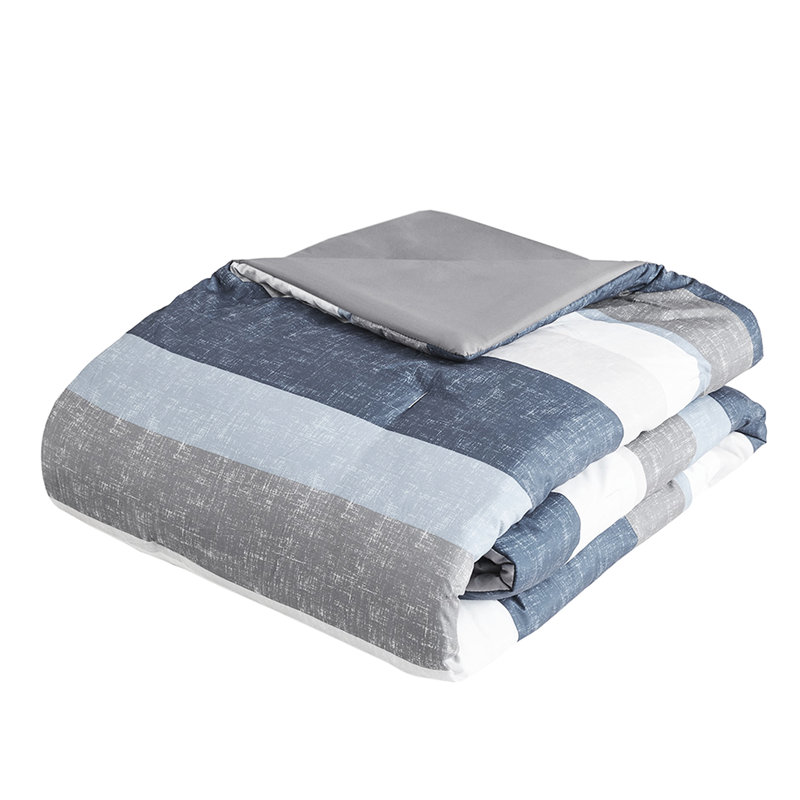 Comforter With Grey Navy Blue Stripe Sheets - Breathable Cozy Bedding Grey, Navy, And Fitted Sheet Warmth Fit