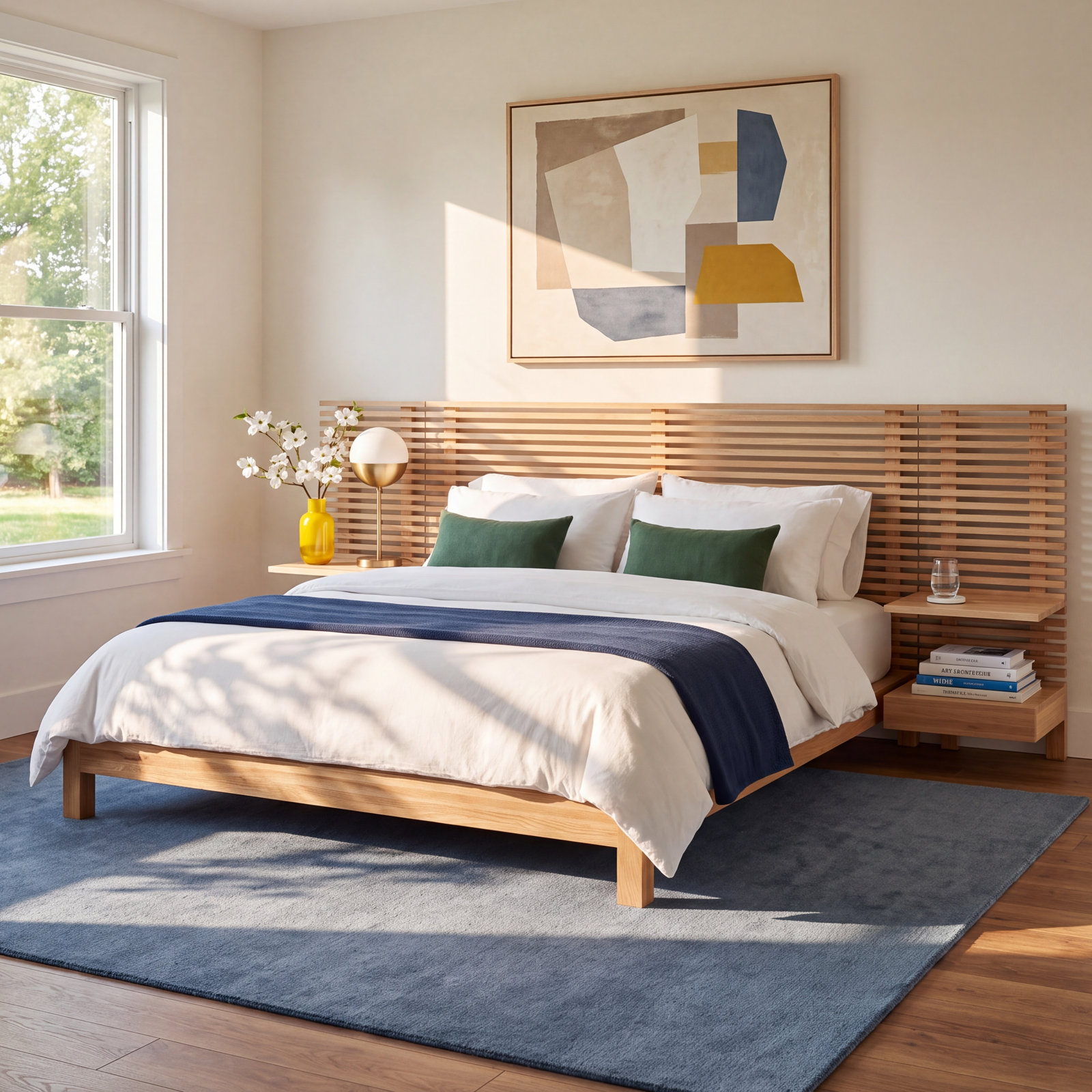 Finnian Solid Wood Panel Storage Bed, King, Light Oak
