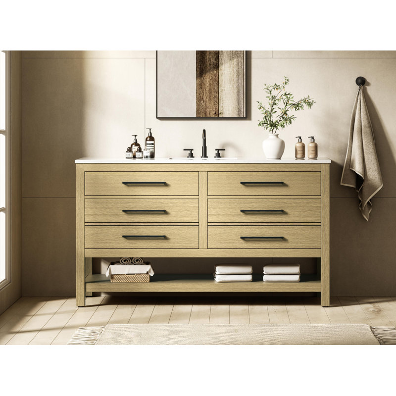 Meuble-lavabo simple 54 po_Moderne_VF60554, Brun miel, 60"