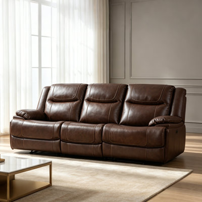 82" Wide Modern Genuine Leather Overstuffed Manual 3-seater reclining sofa