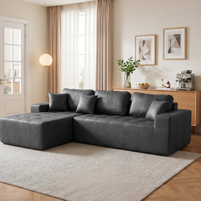 Canapé modulaire en L en similicuir avec méridienne et conception sans assemblage