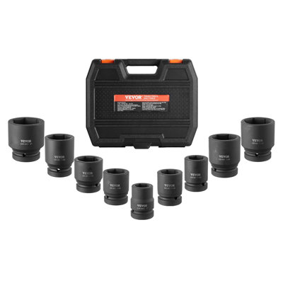 Axle Nut Impact Socket Set, 1" Drive 6-Point 9-Piece SAE Spindle Nut Socket Set, CR-MO Heat Treated Large Socket Set with Storage Case, for Auto Repair, Removing or Installing Axle Nuts