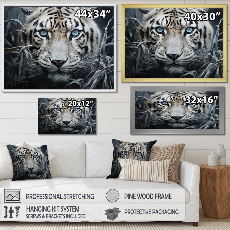 «Tiger Mysterious Watcher II» - Impression, H 12 po x l 20 po x P 1 po, Encadrement doré