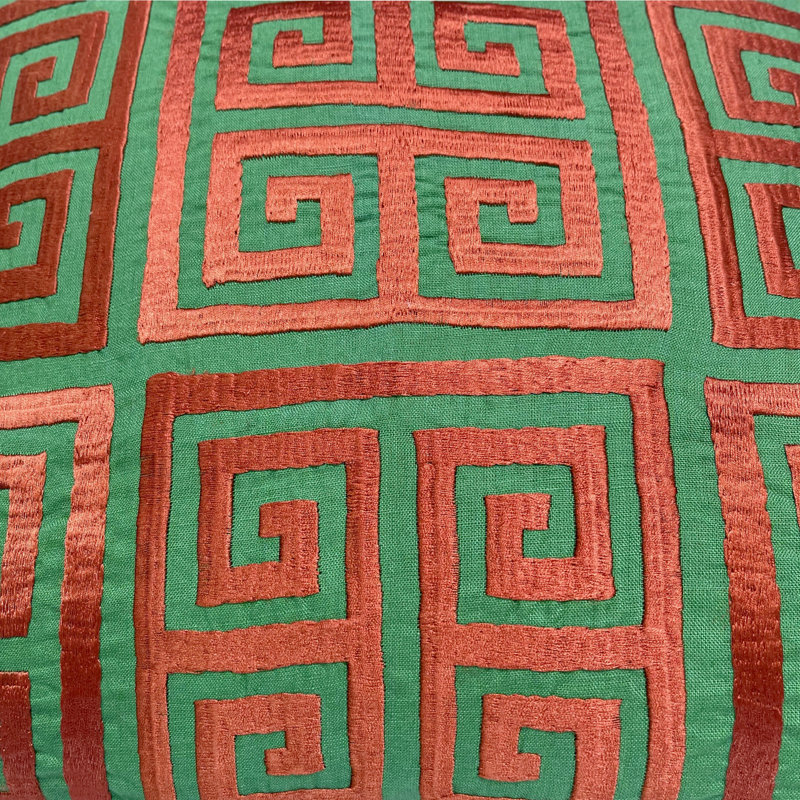 Geometric Linen Throw Pillow, Green/Brown