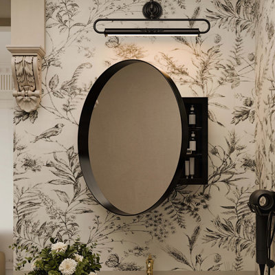 Round Metal Framed Medicine Cabinet with Mirror and Adjustable Shelves