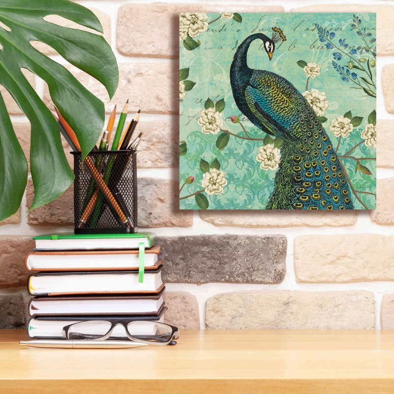 «Peacock Arbor VI Blue» par Sue Schlabach, estampe numérique sur toile, L 12 po x H 12 po