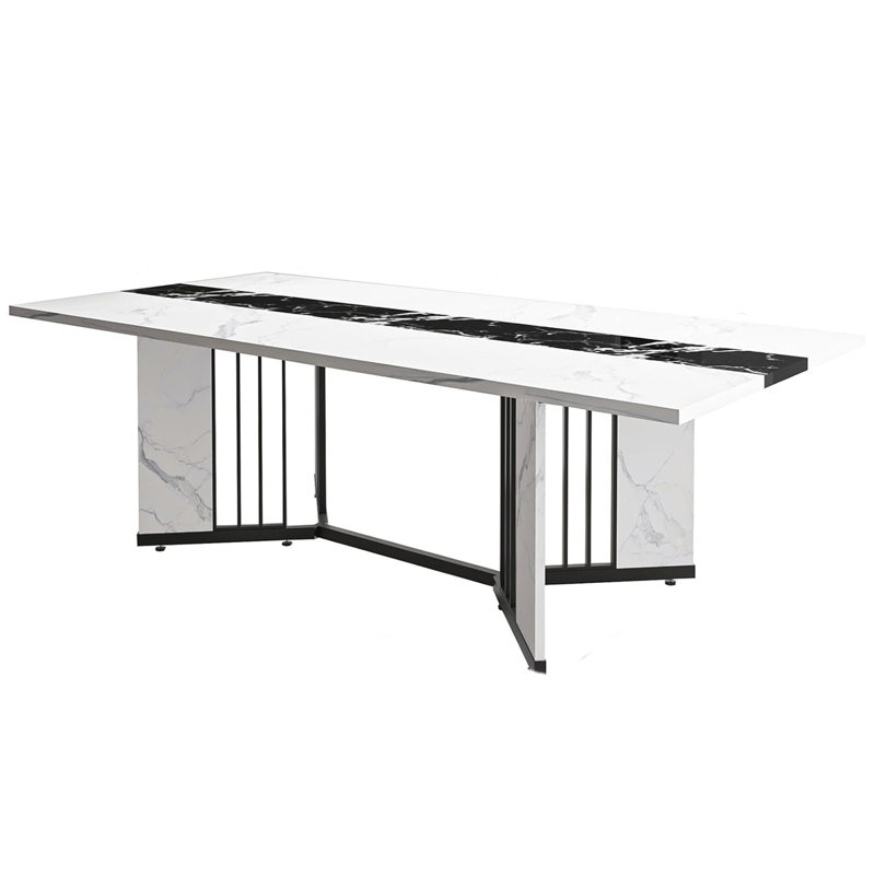 71 In. Large Rectangular White Dining Table For 4 5 6 7 People W/35in Marble-color Wood Watrproof Tabletop,adjustable Leg.6ft Luxurious Family Dinner Table For Home Kitchen Living Room