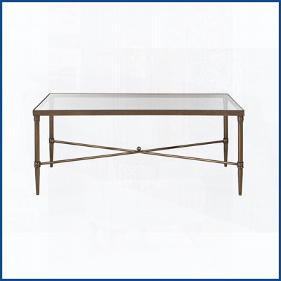 Table basse rectangulaire de salon avec structure en métal bronze Plateau en verre trempé de 5 mm, robuste et amp; Facile à nettoyer