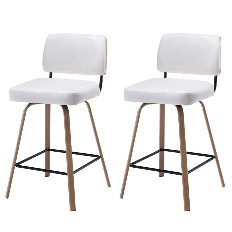 26 Inch Velvet Swivel Counter Height Bar Stools, Ivory