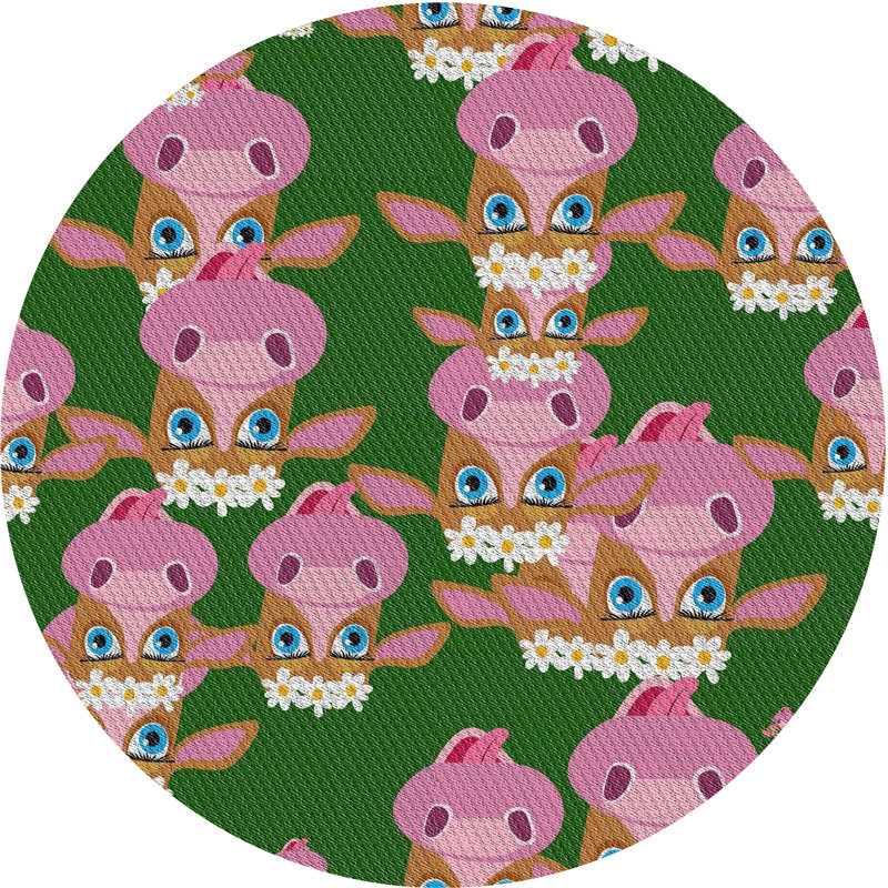 Rose Dahl/Tapis décoratif vert, Rond 4 pi