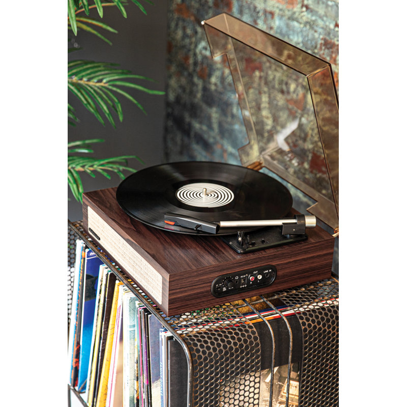 Portable 3 - Speed Turntable Decorative Record Player with Bluetooth, Walnut