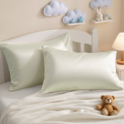 Taies d'oreiller pour enfant en satin de coton à densité de tissage 500 fils, housses de coussin respirantes à fermeture en douceur, 13 x 18 po, paquet de 2