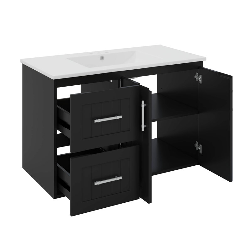Ensemble de meuble-lavabo mural 36 po avec lavabo 36 po, 2 tiroirs, tablette réglable, Noir