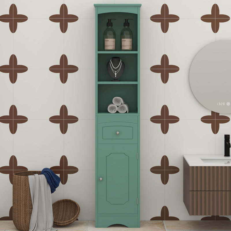 Armoire de salle de bain haute, armoire de rangement autoportante avec tiroir, tablettes réglables, compartiment ouvert, pour petits espaces