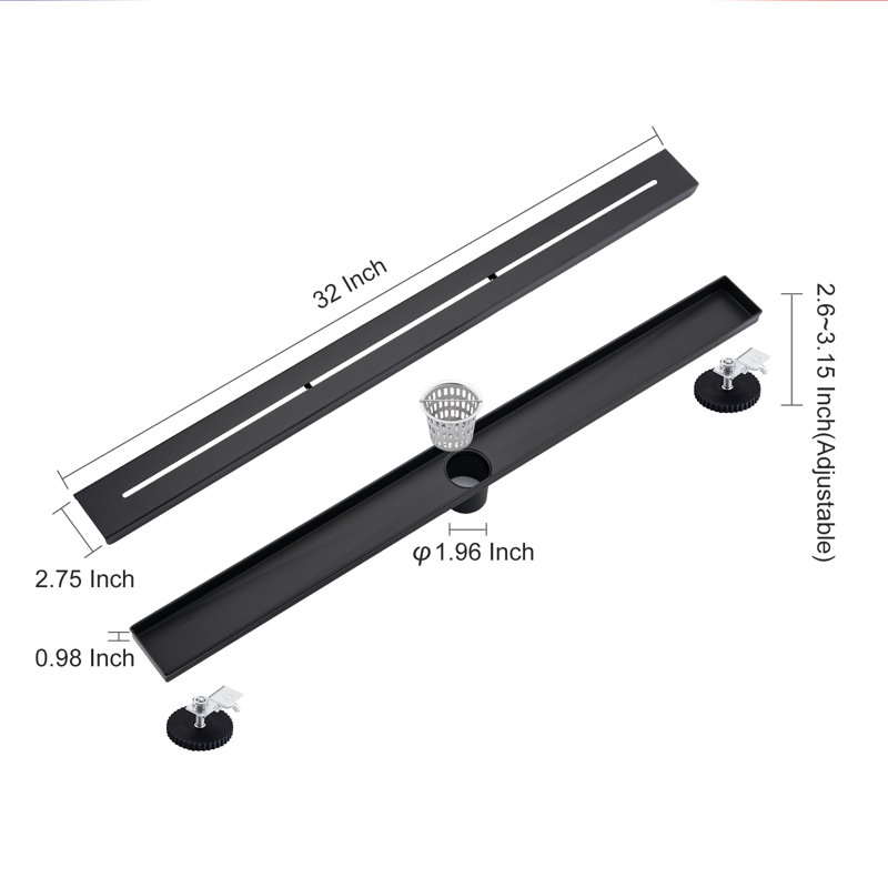 Matte Black 32'' Linear Grid Shower Drain