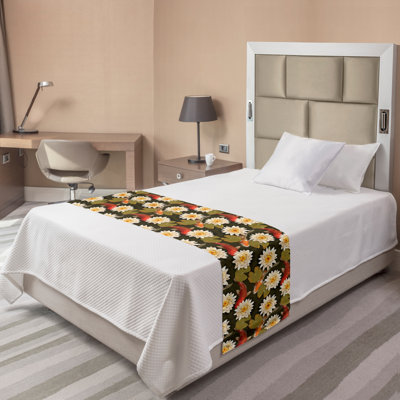 Red Barrel StudioÃÂ® East Bed Runner, Japanese Carp Koi Fish With Lotus Flowers East Culture Nature, Decorative Accent Bedding Scarf For Hotels Homes -  Ambesonne, bedrun_48601_king