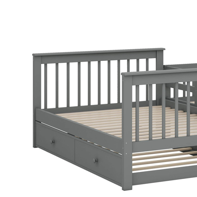 Stairway Full-Over-Full Bunk Bed With Trundle, Storage And Guard Rail, Gray