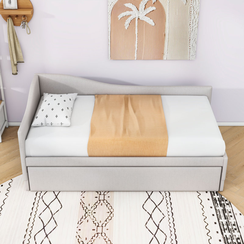 Twin Upholstered Daybed with Trundle, Beige