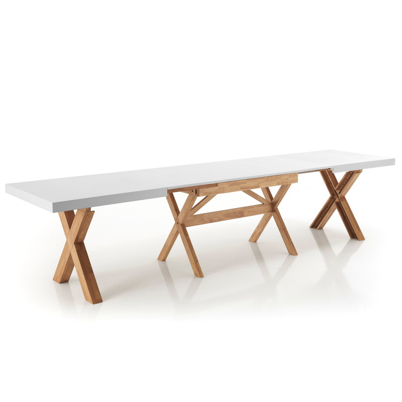 Dambrosio Extendable Oak Solid Wood Dining Table, Oak, White