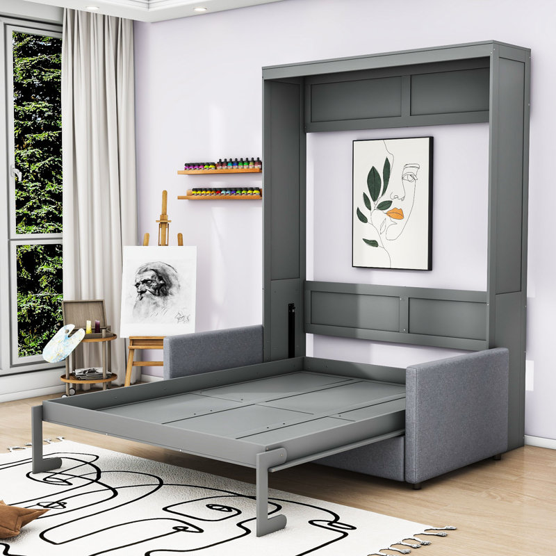 Anell Multifunctional Murphy Bed with Storage Converts to Sofa, Grey