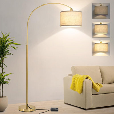 Dimmable Gold Arc Floor Lamp With Adjustable Head For Living Room, Bedroom, Office - 9W LED Bulb Included