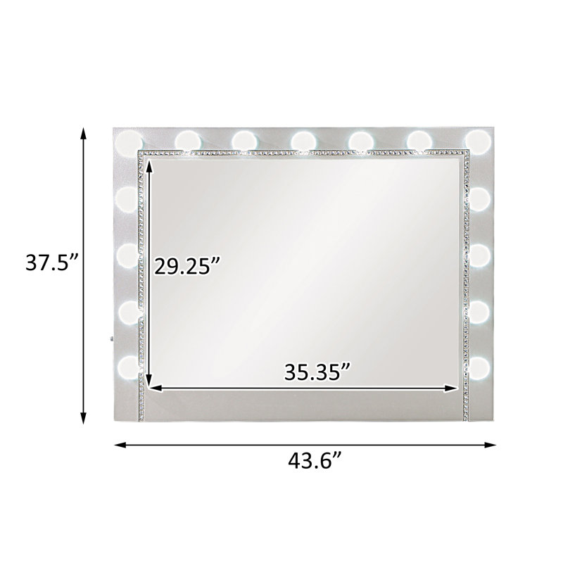 Rectangular Lighted Dresser Mirror in Metallic