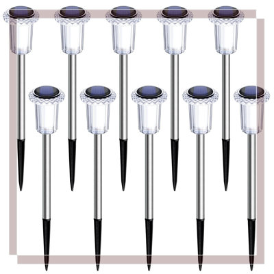 Paquet de 10 lumières solaires imperméables pour l'extérieur - DEL blanc chaud 3000K, tête de lampe en acrylique, piquet en acier inoxydable pour décor de patio