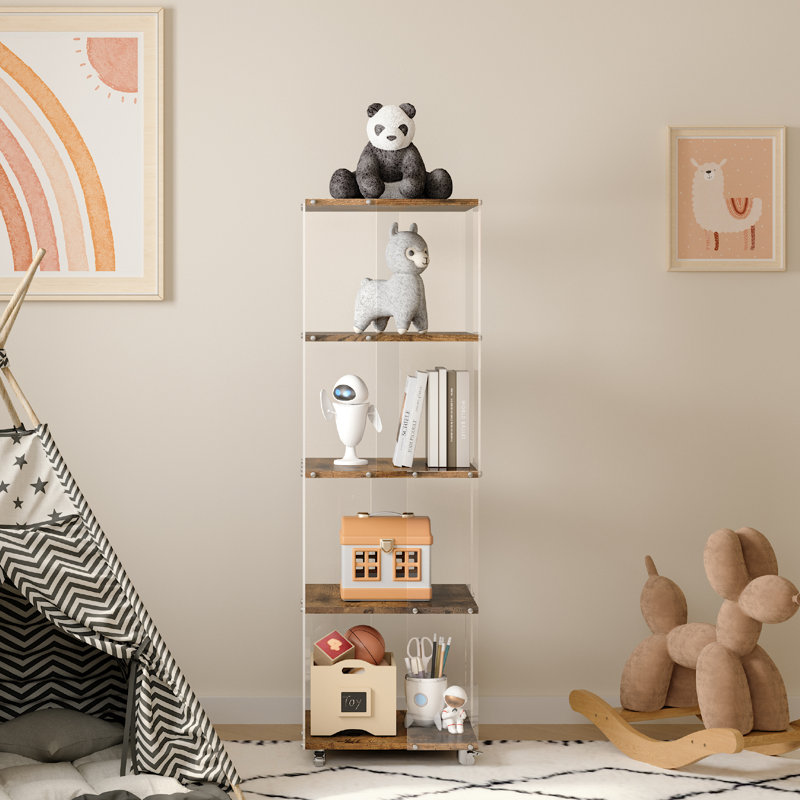 Venelope Bookcase, Bookshelf, 4 Tier Display Cabinet, Display Shelf with Wheels