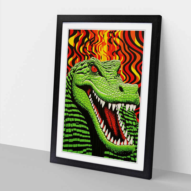 XYZ-FRM-V1223-1783 Alligator Op - Single Picture Frame Print on Wood, 64cm H x 46cm W x 2cm D, Black