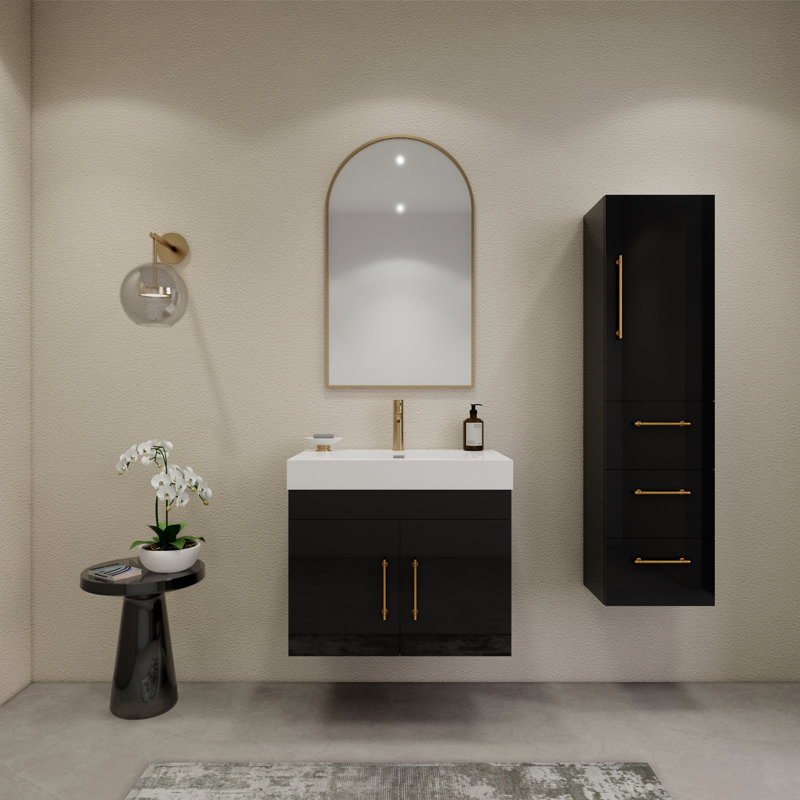 29.5" Wall-Mounted Single Bathroom Vanity Set, Glossy Black