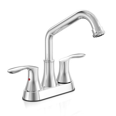 Robinet de lavabo de salle de bain chromé à bec pivotant chromé avec extrémité filetée Garden House - Ensemble de centres de 4 pouces, acier inoxydable sans plomb, conduites d'alimentation en eau, 2 poignées, convient aux éviers à 3 trous