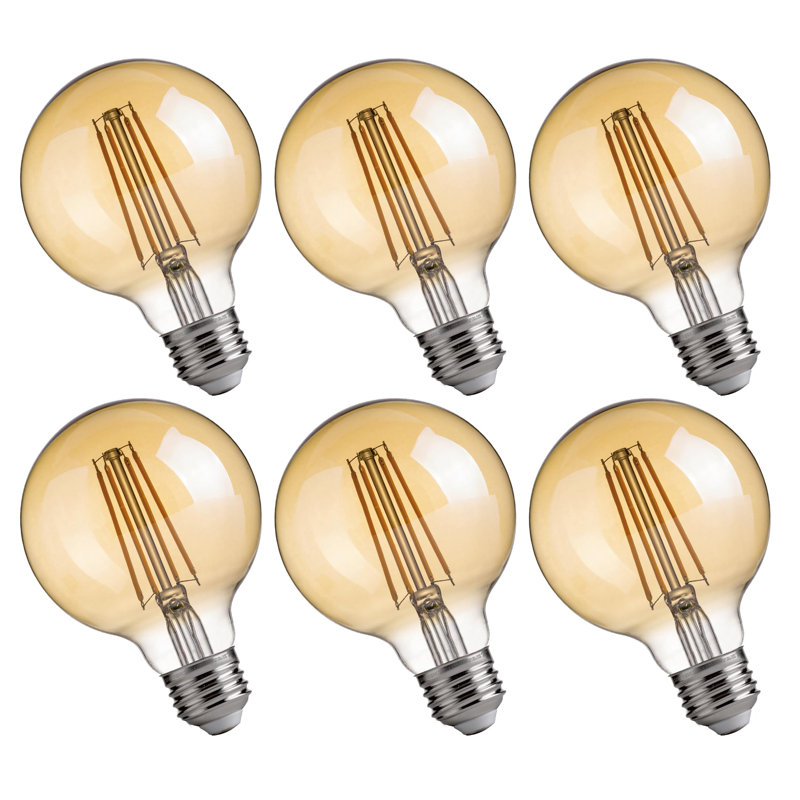 Ampoules sphériques à intensité variable G25, 4 W, 400 ml, blanc doux 2200 K, culot E26 (ensemble de 6), ampoules ambrées