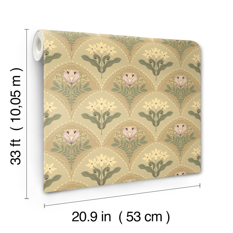Papier peint floral brun clair Maj, Marron clair