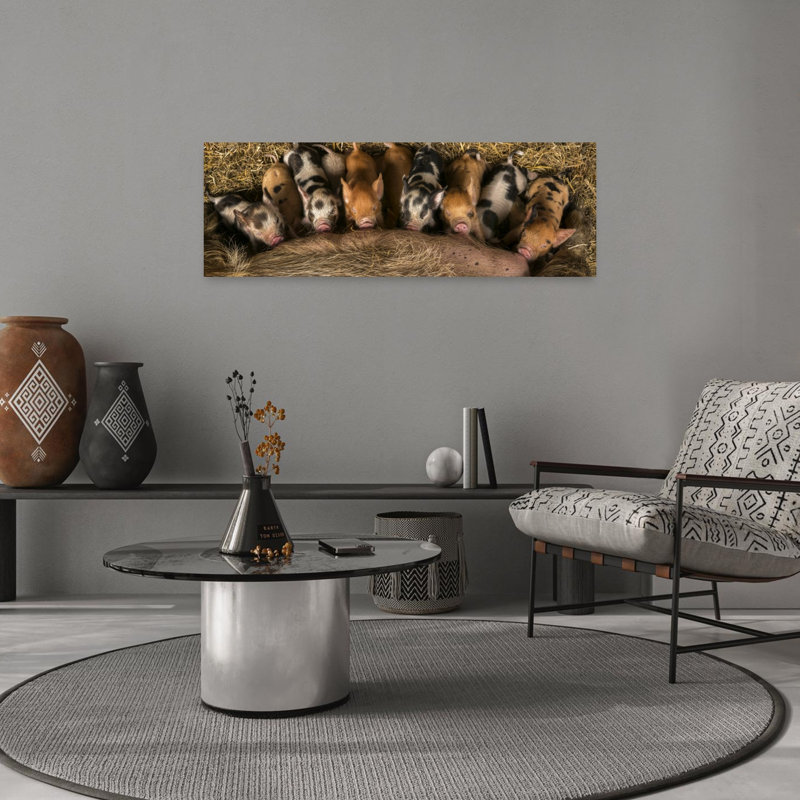 «Newborn Piglets Nursing Abstract Contemporary Animal Landscape», art mural, H 36 po x l 12 po