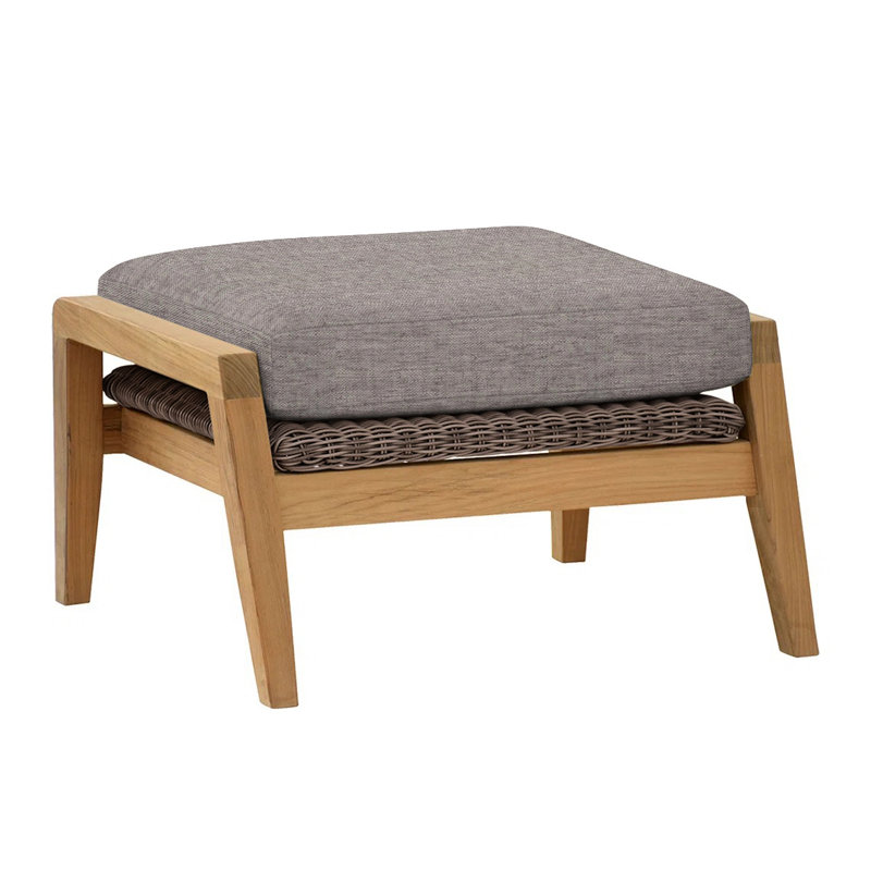 Spencer Rectangle Outdoor Teak Ottoman Patio Ottoman, Spencer Cobblestone, Ash