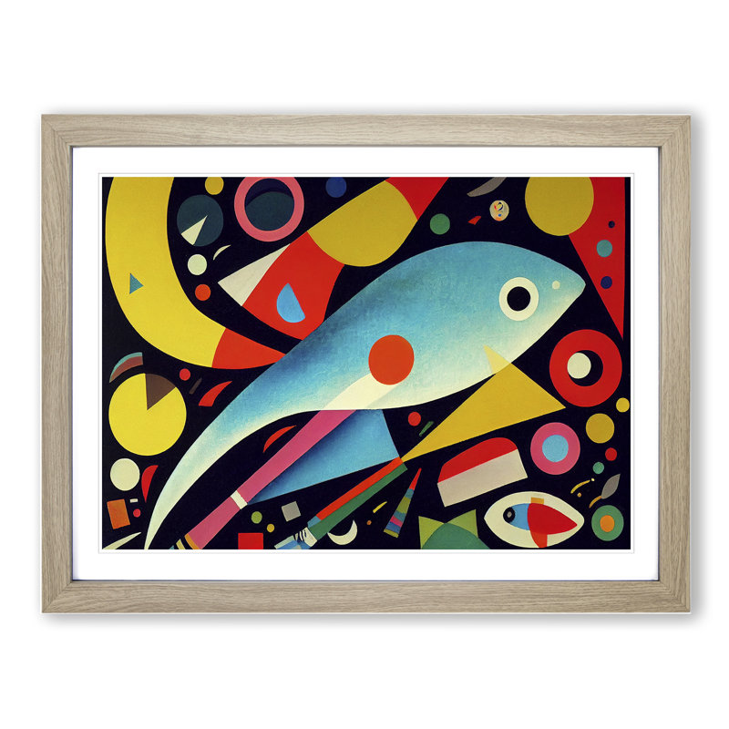 XH1022-3856X Fish Abstract Vol.1 - Single Picture Frame Painting, 25cm H x 34cm W x 2cm D, Oak