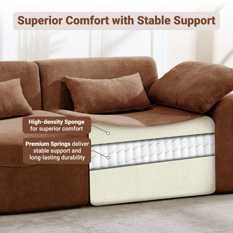 Segal 33.5" Wide Soft Chenille Upholstery Compression Armless Chair With Pillow and Ottoman, No Assembly Required
