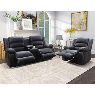 Lamyiah 2-Piece Modern and Soft Vegan Leather Manual Reclining Living Room Set with Cup Holders and Console -  Latitude RunÂ®, 32787E25D47A4CB0AC6BB07757C4CF87