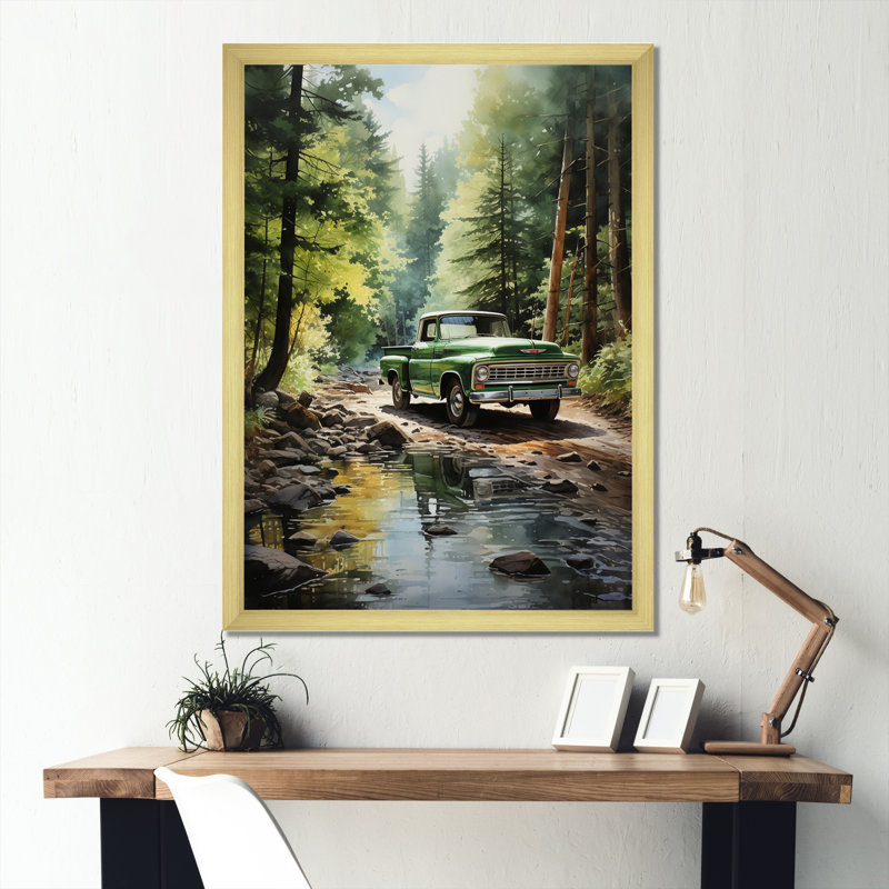 Yaden Pickup Truck Whispering Forest I, H 20 po x l 12 po x P 1 po, Encadrement doré