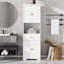 Armoires de rangement hautes pour salle de bain, armoire de rangement moderne avec 4 portes, tablettes et tiroir, armoire de rangement autoportante