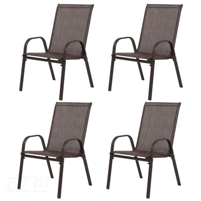 6 chaises de patio en tissu textilène respirant, structure en acier robuste pour l'extérieur, accoudoirs confortables et dossier haut, conception peu encombrante