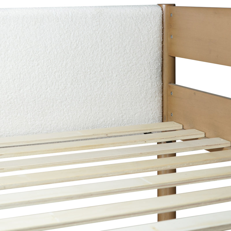 Lit mezzanine avec bureau, structure de lit mezzanine avec échelle, garde-corps de sécurité, bois d'hévéa, tête et pied de lit en tissu molletonné