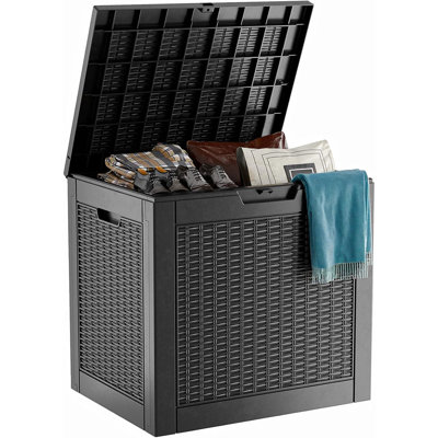 Black Resin Outdoor Deck Box – 31-Gallon Waterproof Storage Container For Patio Furniture, Garden, And Pool Accessories