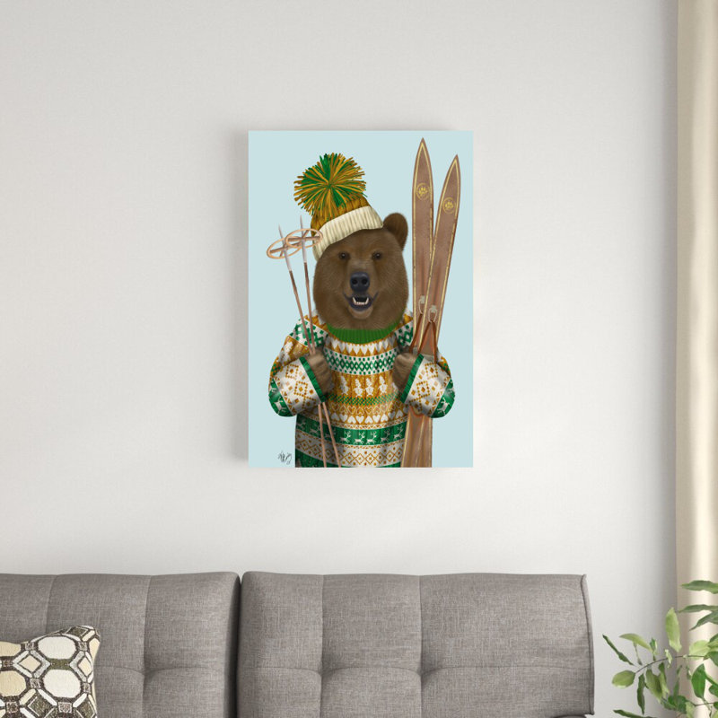 Ours en chandail de Noël par Fab Funky - impression sur toile tendue, H 30 po x l 20 po